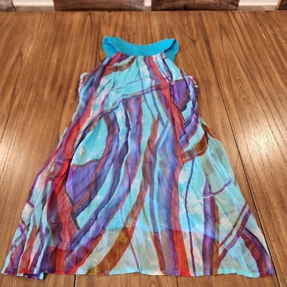 Alberto Makali blue tie dye Print Beaded embroidered Sleeveless chiffon Dress M - Picture 4 of 13